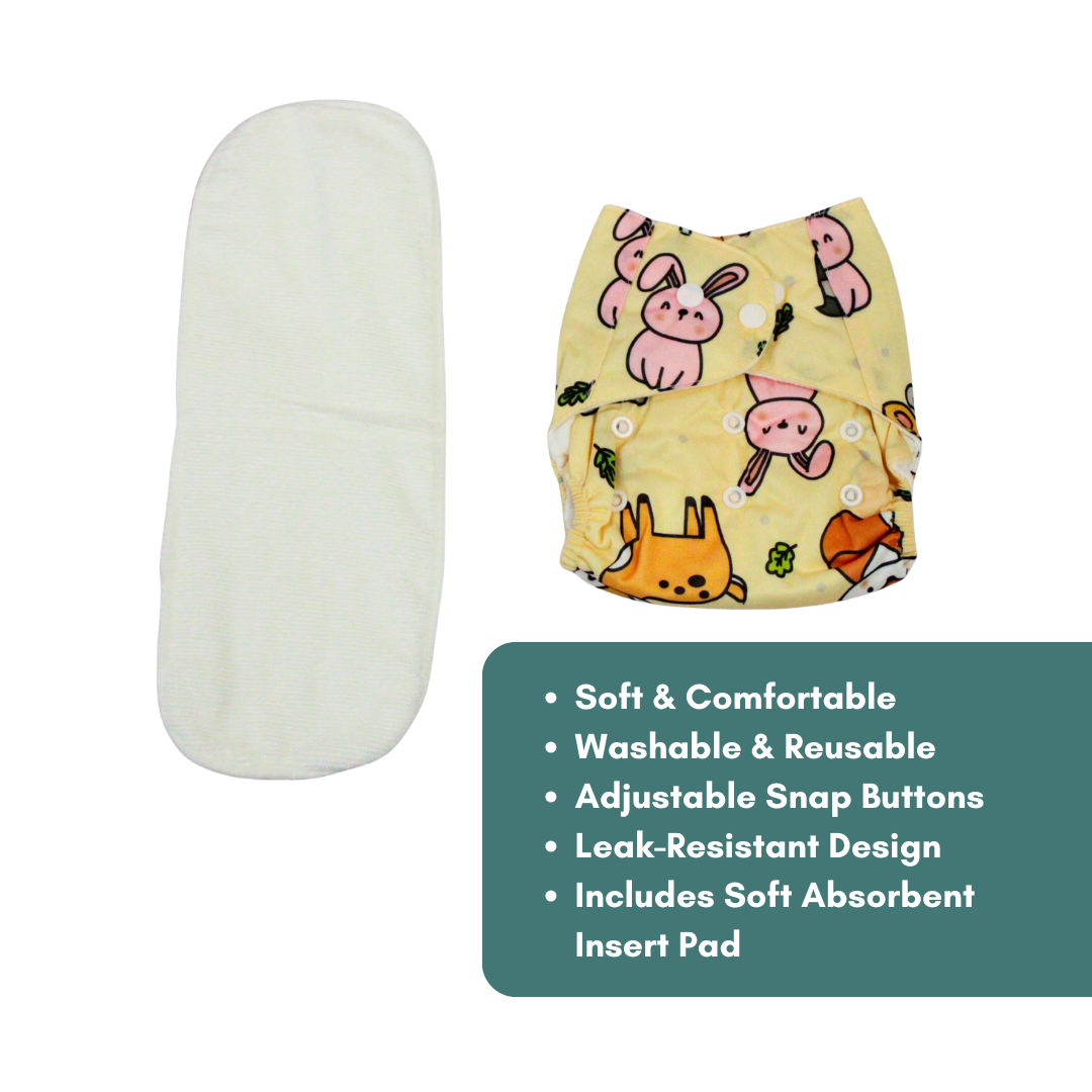 Sunny Bunny Garden Adjustable Reusable Cloth Diaper with Insert Pad | 0β12 Months