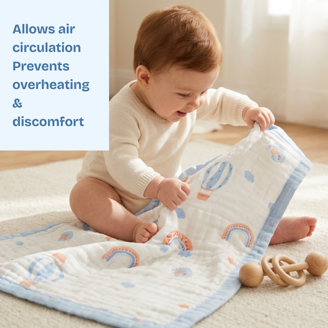 6 Layer Dreamy Sky Balloon Muslin Baby Blanket 110x100 cm - Pack of 1