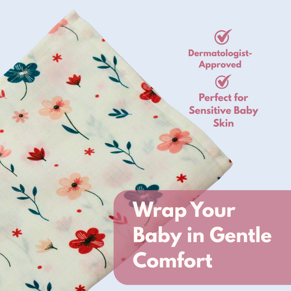 Blush Meadow Bloom 100% GOTS Certified | Double Layer | Muslin Swaddle (75 ร 75 cm,Pack of 1)