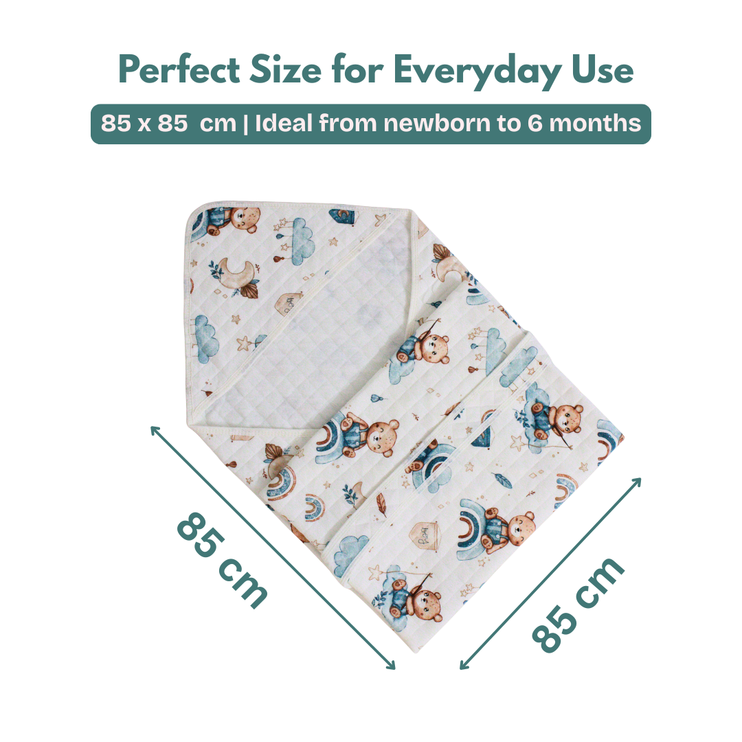 Little Sailor Print โ Muslin Quilted Hooded Blanket with Belt | 85 x 85 cm | Pack of 1