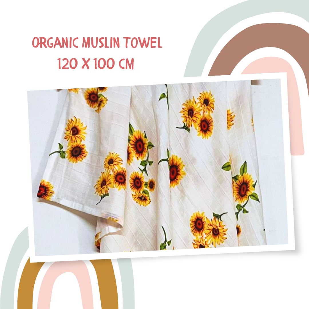 100% Organic muslin sunflower Bath Towel 120x100 cm (49 x 39 Inches)