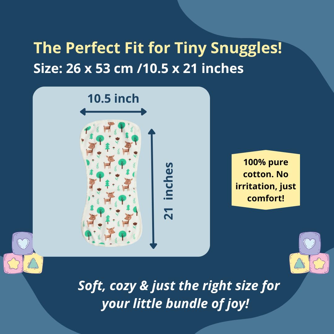 BIGMOON 100% Cotton Muslin Deer & fly Burp Cloth(3 Layer) - Pack of 2 | Size: 26 x 53 cm (10.5 x 21 inches)