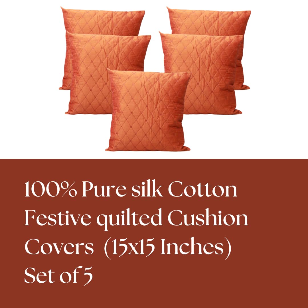 BIGMOON Home Decor Orange Quilted Cushion Covers - 15 x 15 Inch, Set of 2