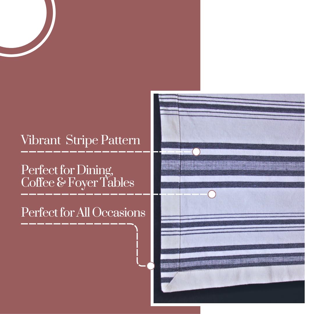 Pure Cotton Fused Stripe Table Runner for 6-Seater Table (74x14 Inch)