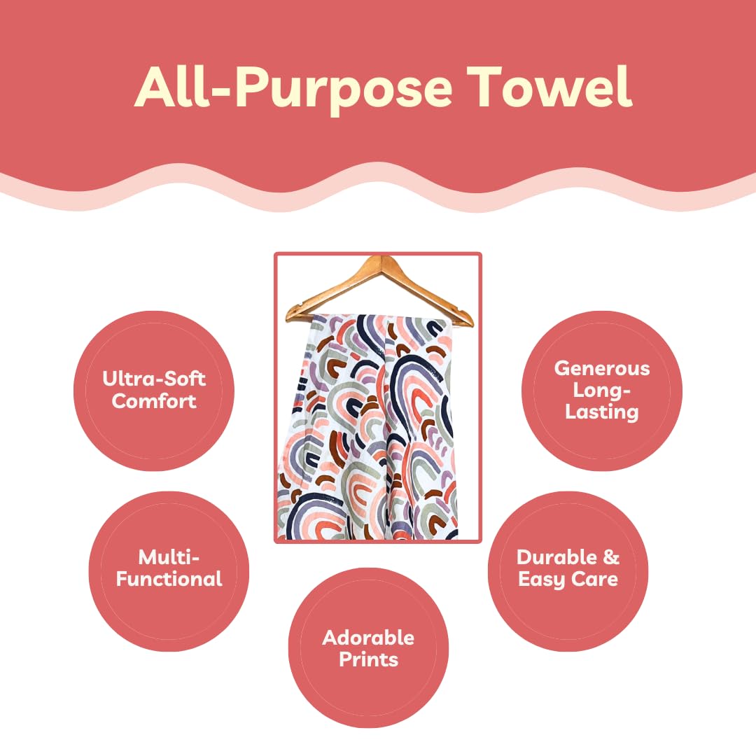 100% Organic Cotton Baby Muslin Rainbow Print Bath Towel 120x100 cm (49 x 39 Inches)