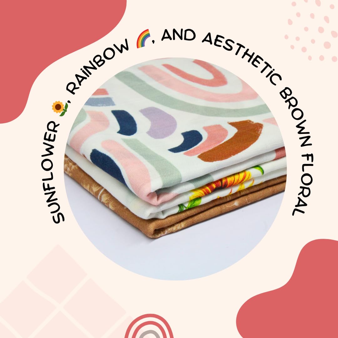 Muslin Cloth for Baby Towel/Swaddle Pack of 3, 120 * 100 cm(49 * 39) inches
