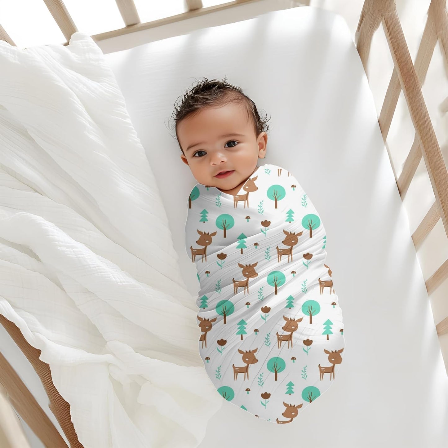Deer & elephant Printed Organic Muslin Swaddle Pack of 2, 100 x 100 cm