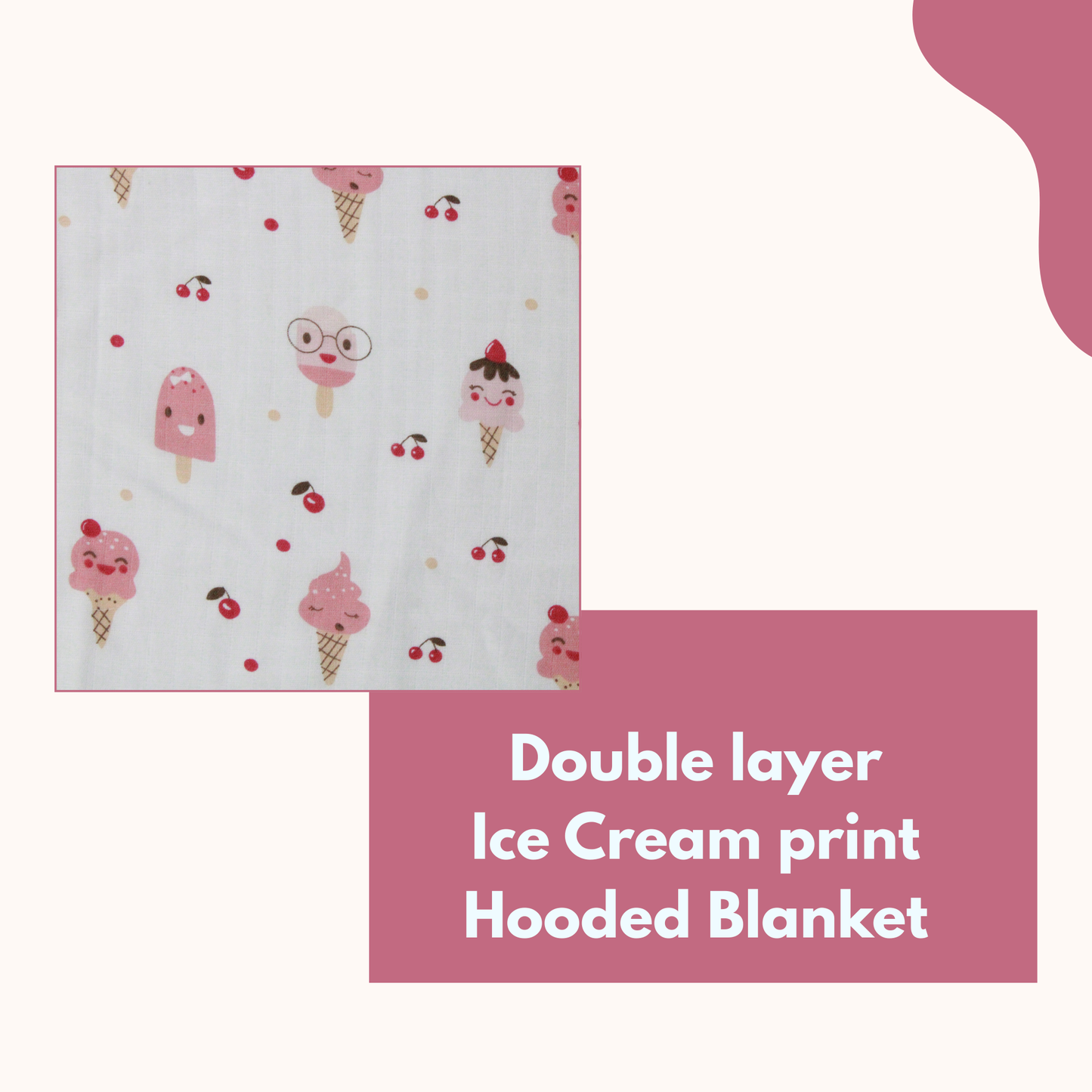 Muslin Hooded Blanket for Newborn Baby (ice cream print, 75 x 75 cm, pack of 1)