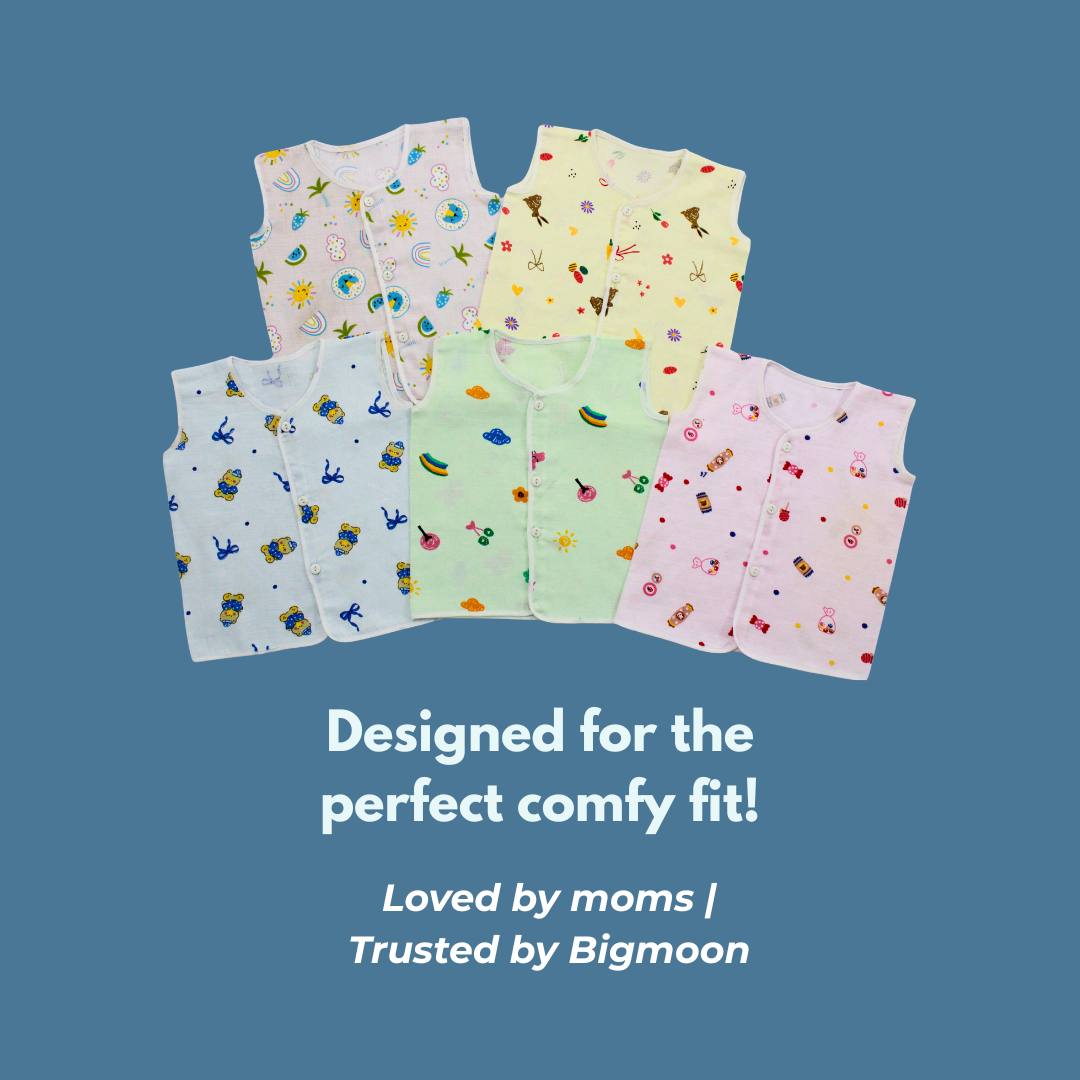 100% Cotton Muslin Button Jabla for Newborns & Infants | Pack of 5