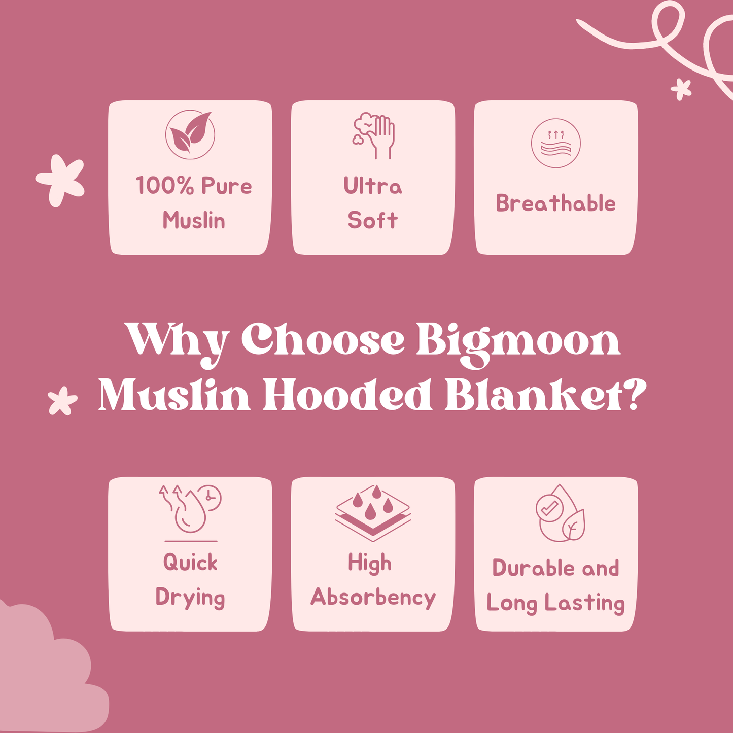 Muslin Hooded Blanket for Newborn Baby (floral print, 75 x 75 cm, pack of 1)