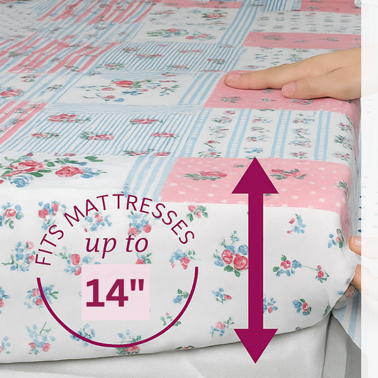 BigMoon Rose Patch – Floral Cotton Elastic Fitted Sheet (72x78x14")