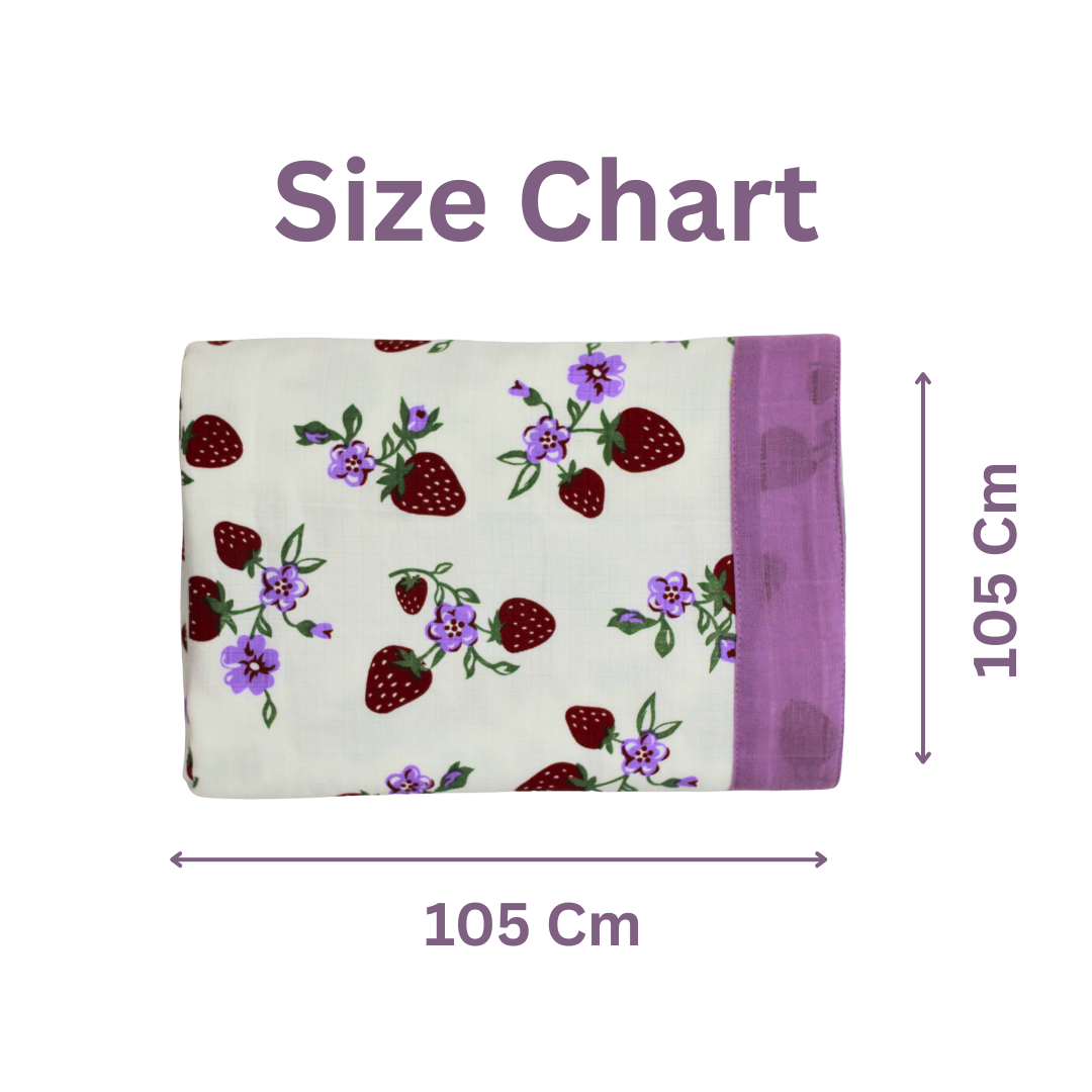 Organic Muslin Reversible Baby Blanket – 6-Layer Cotton Blanket for Newborns (105 x 105 cm, Strawberry Print)