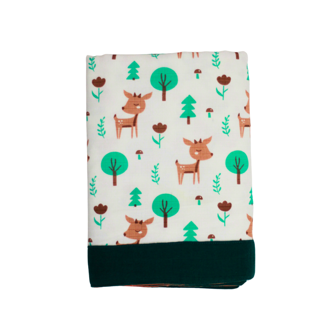 Bigmoon Organic Muslin Reversible Baby Blanket – 6-Layer Soft Cotton Blanket for Newborns, Boys & Girls (105 x 105 cm, Deer Print)