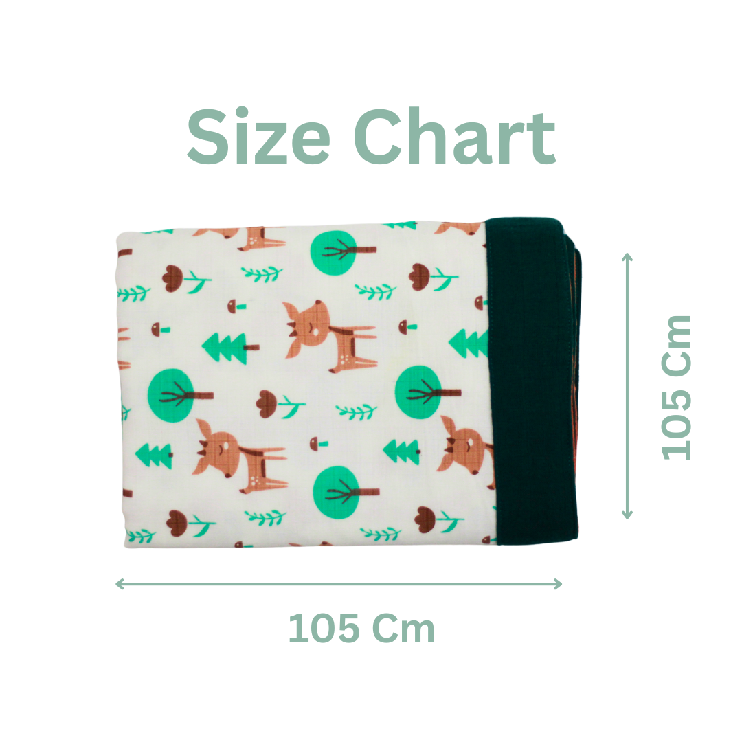 Bigmoon Organic Muslin Reversible Baby Blanket – 6-Layer Soft Cotton Blanket for Newborns, Boys & Girls (105 x 105 cm, Deer Print)