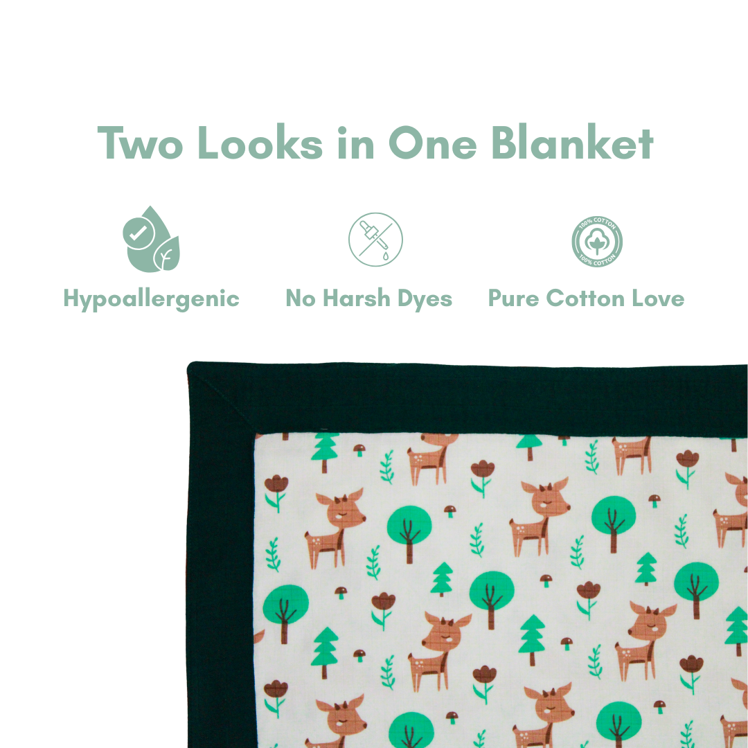Bigmoon Organic Muslin Reversible Baby Blanket – 6-Layer Soft Cotton Blanket for Newborns, Boys & Girls (105 x 105 cm, Deer Print)