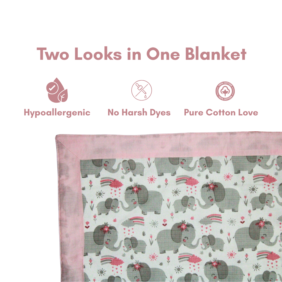 Bigmoon Organic Muslin Reversible Baby Blanket – 6-Layer Soft Cotton Blanket for Newborns, Boys & Girls (105 x 105 cm Elephant Print)