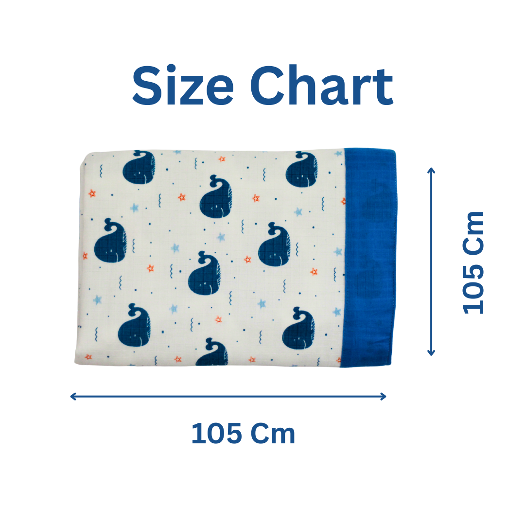 Bigmoon Organic Muslin Reversible Baby Blanket – 6-Layer Soft Cotton Blanket for Newborns, Boys & Girls (105 x 105 cm, Shark,Penquin Print)
