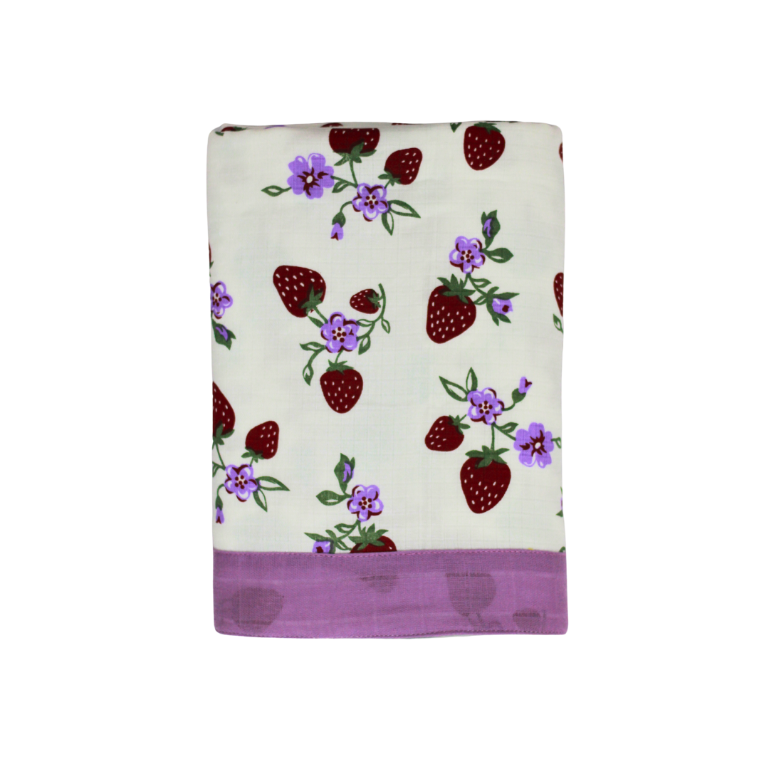 Organic Muslin Reversible Baby Blanket – 6-Layer Cotton Blanket for Newborns (105 x 105 cm, Strawberry Print)