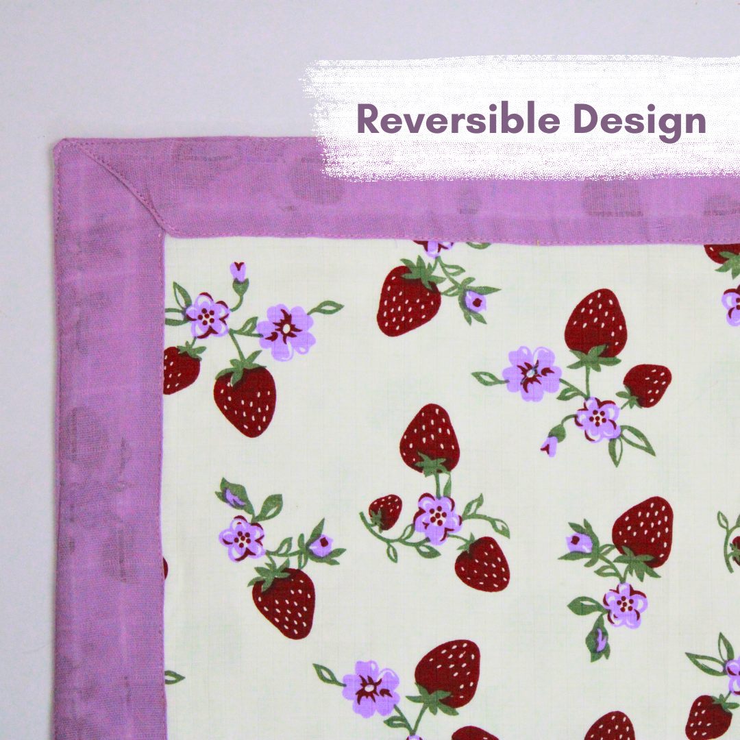 Organic Muslin Reversible Baby Blanket – 6-Layer Cotton Blanket for Newborns (105 x 105 cm, Strawberry Print)