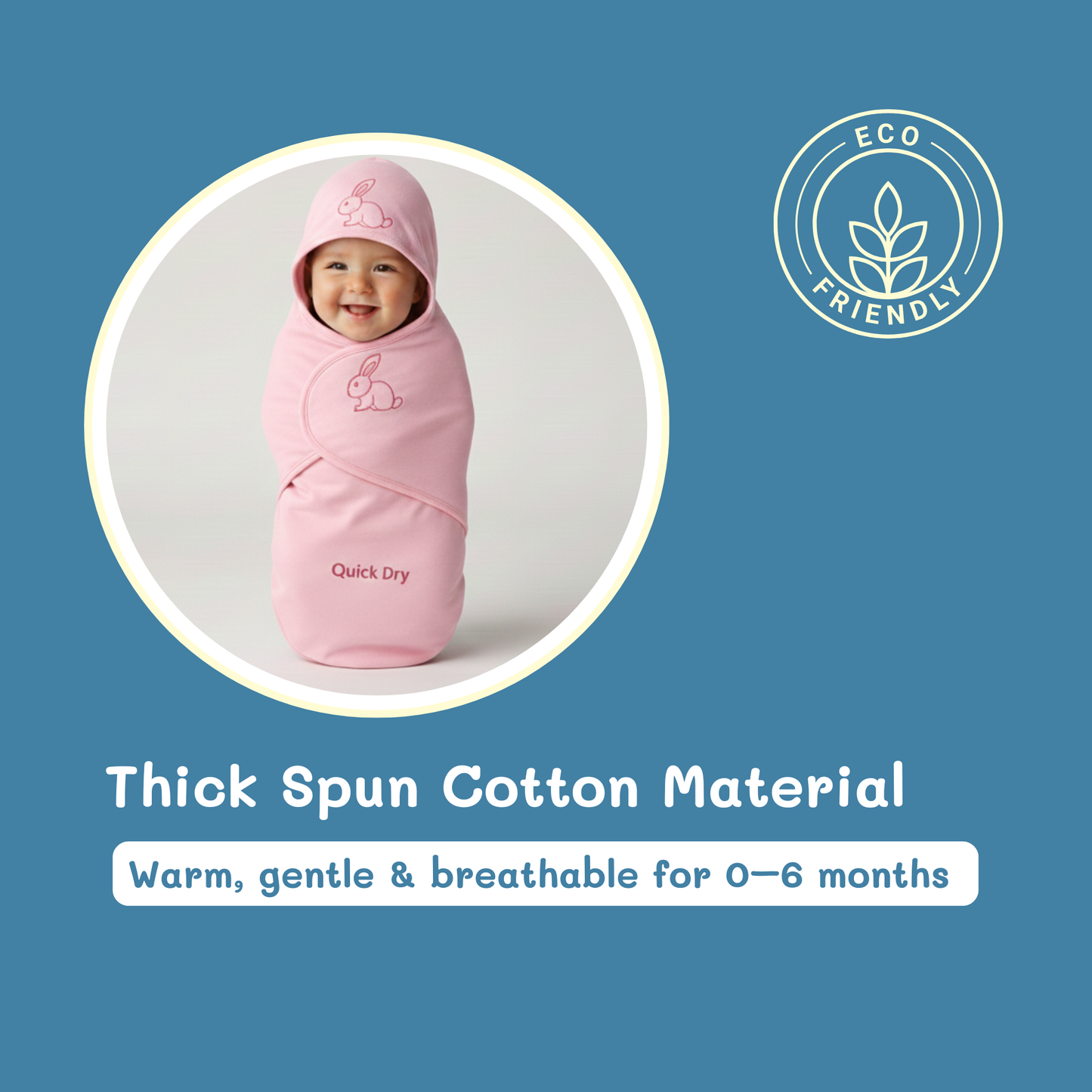 Bigmoon Adjustable Swaddle Wrap – Pink (0–6 Months)