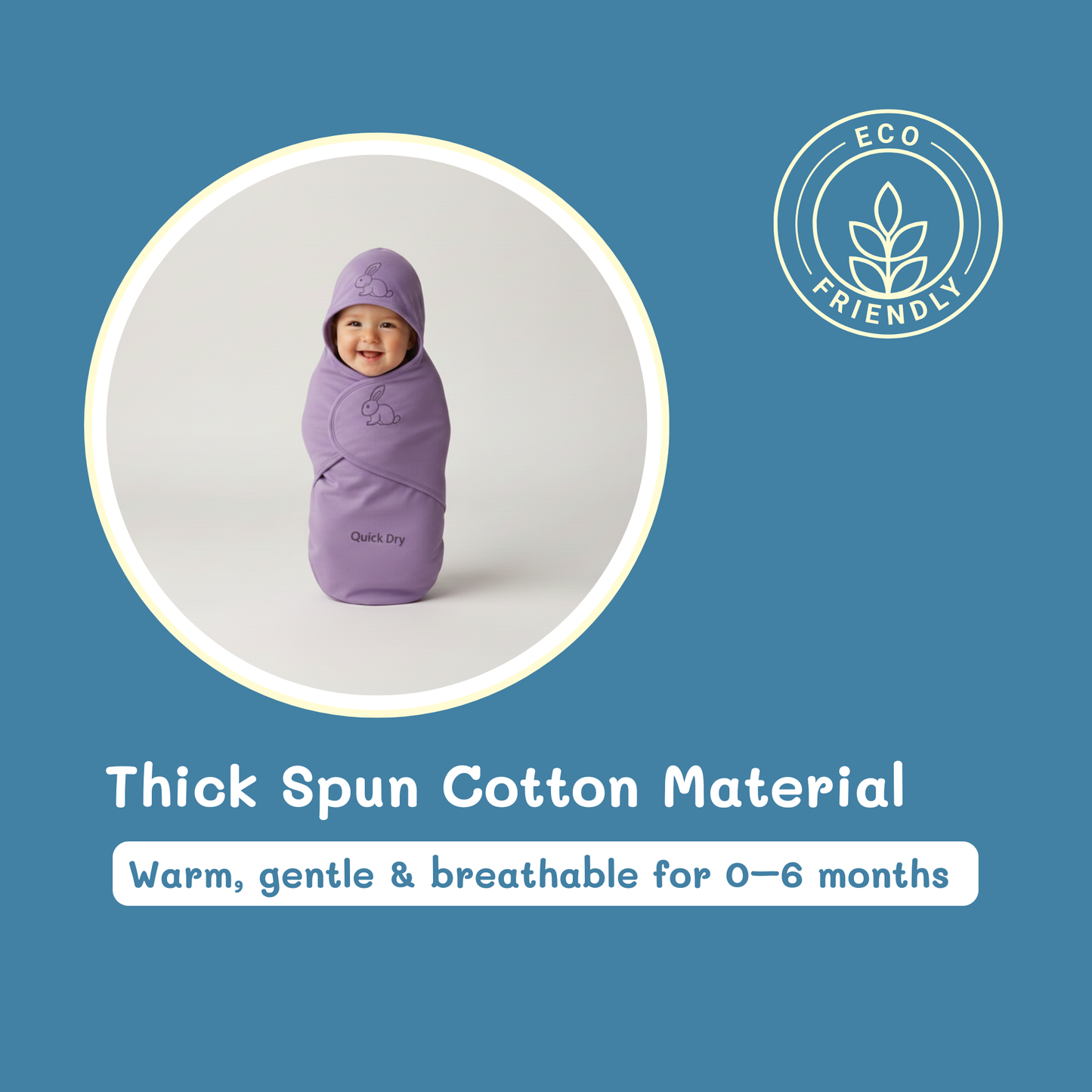 Bigmoon Adjustable Swaddle Wrap – Violet (0–6 Months)