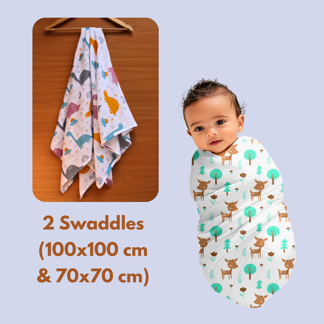 Newborn Baby Essentials Combo – 6-in-1 Organic Muslin Set (₹999 Only)