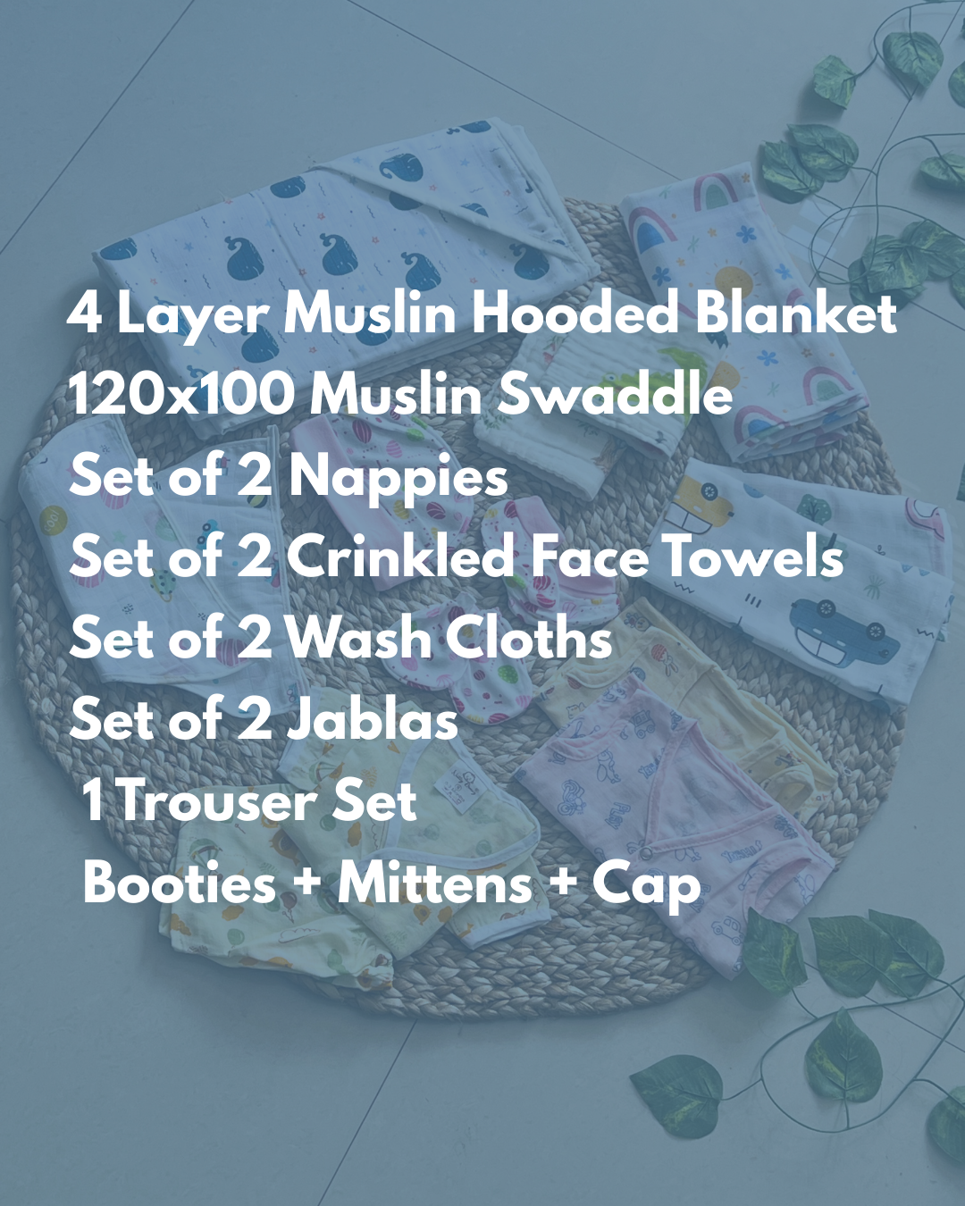 Baby Newborn Essentials Kit – 14 Organic Muslin Baby Products + free white sleep