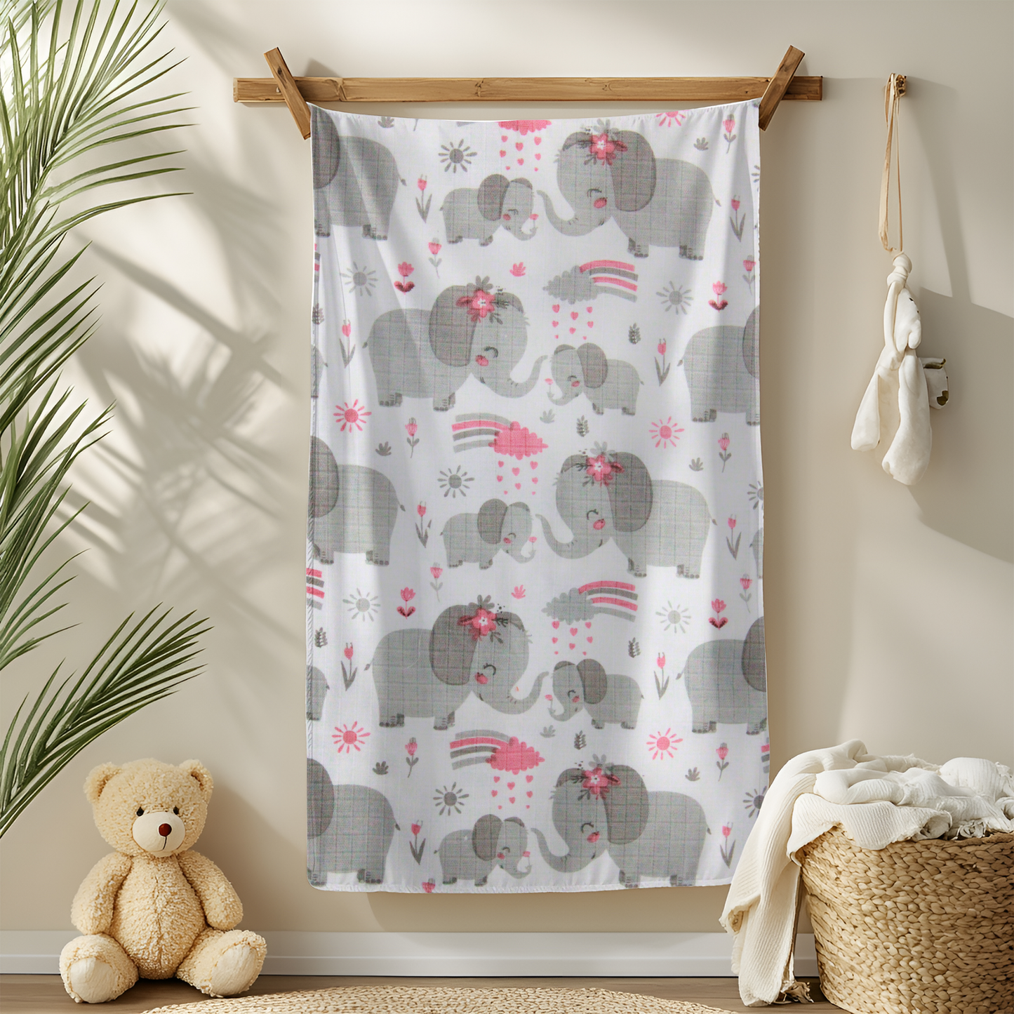 Muslin Baby Towel – 75x140 cm - Deer Elephant Print