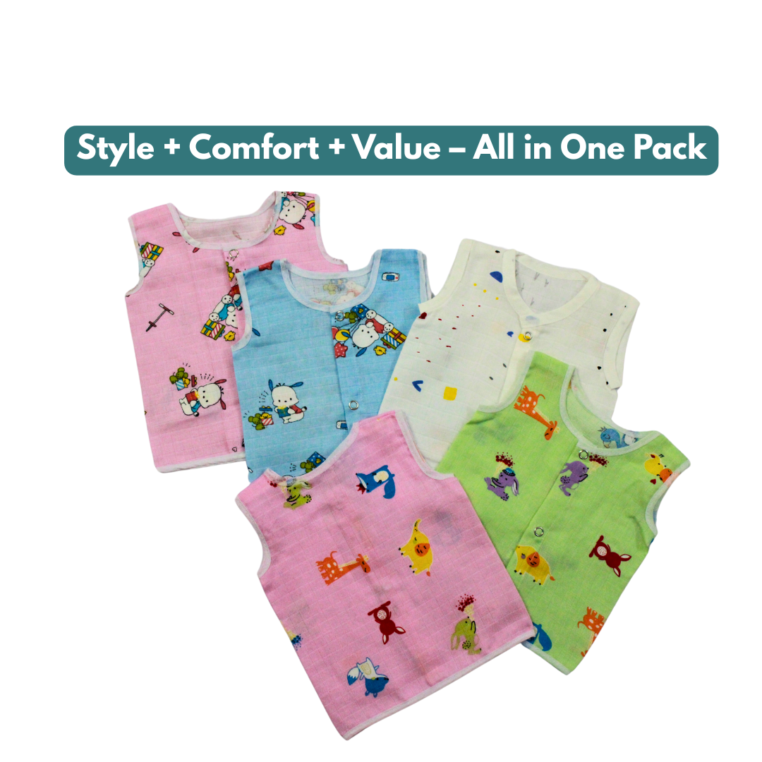 100% Cotton Muslin Button Jabla for Newborns & Infants | Pack of 5