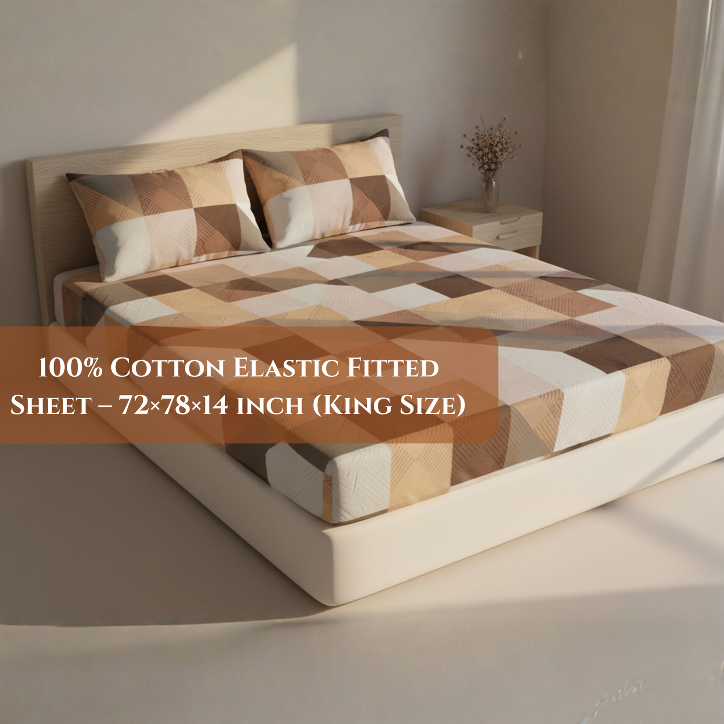 BigMoon Mocha Geometric Charm – Cotton Elastic Fitted Sheet (72x78x14")