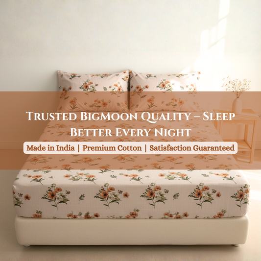 BigMoon Peach Blossom – Cotton Floral Elastic Fitted Sheet (72x78x14")