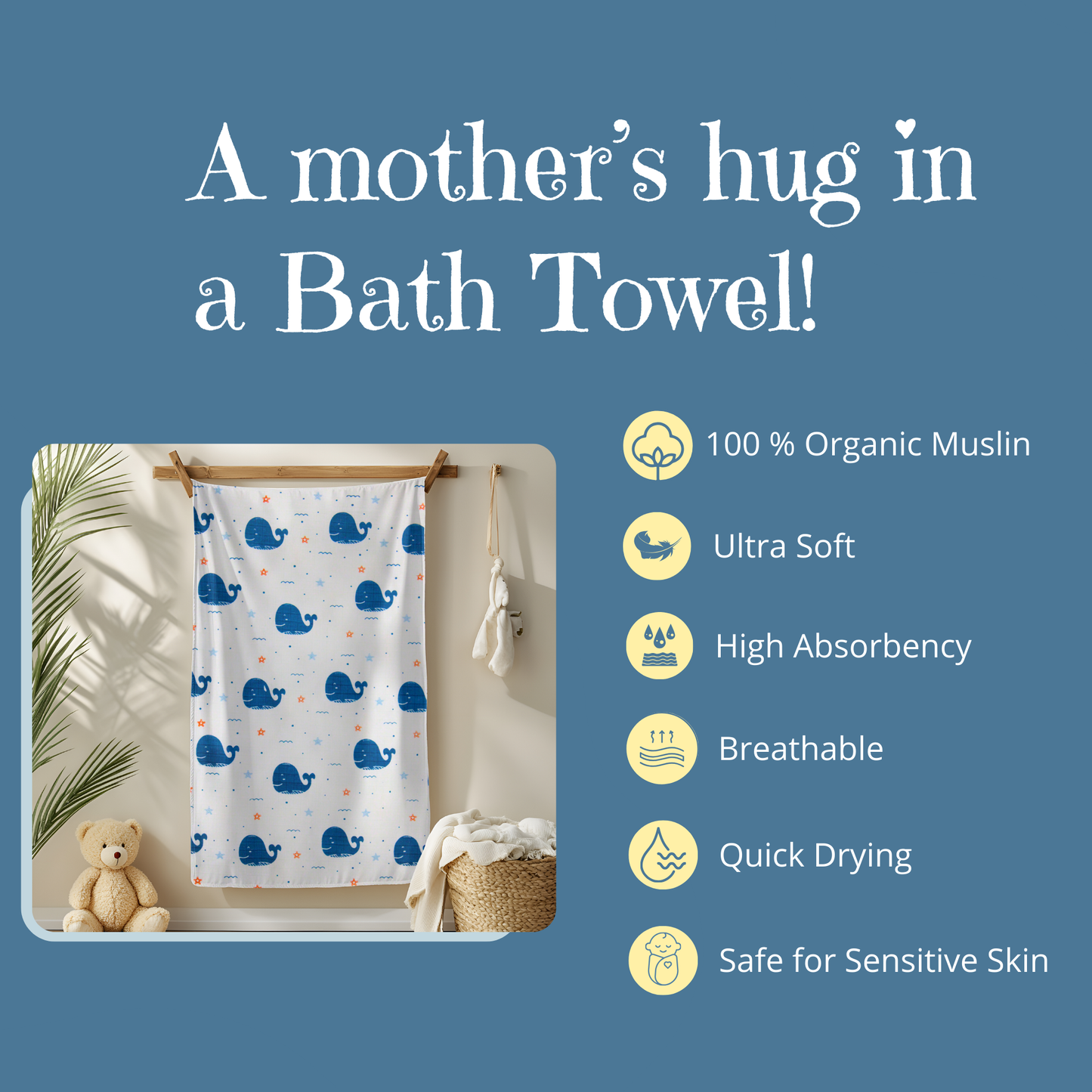Muslin Baby Towel – 75x140 cm - Shark & Strawberry Print