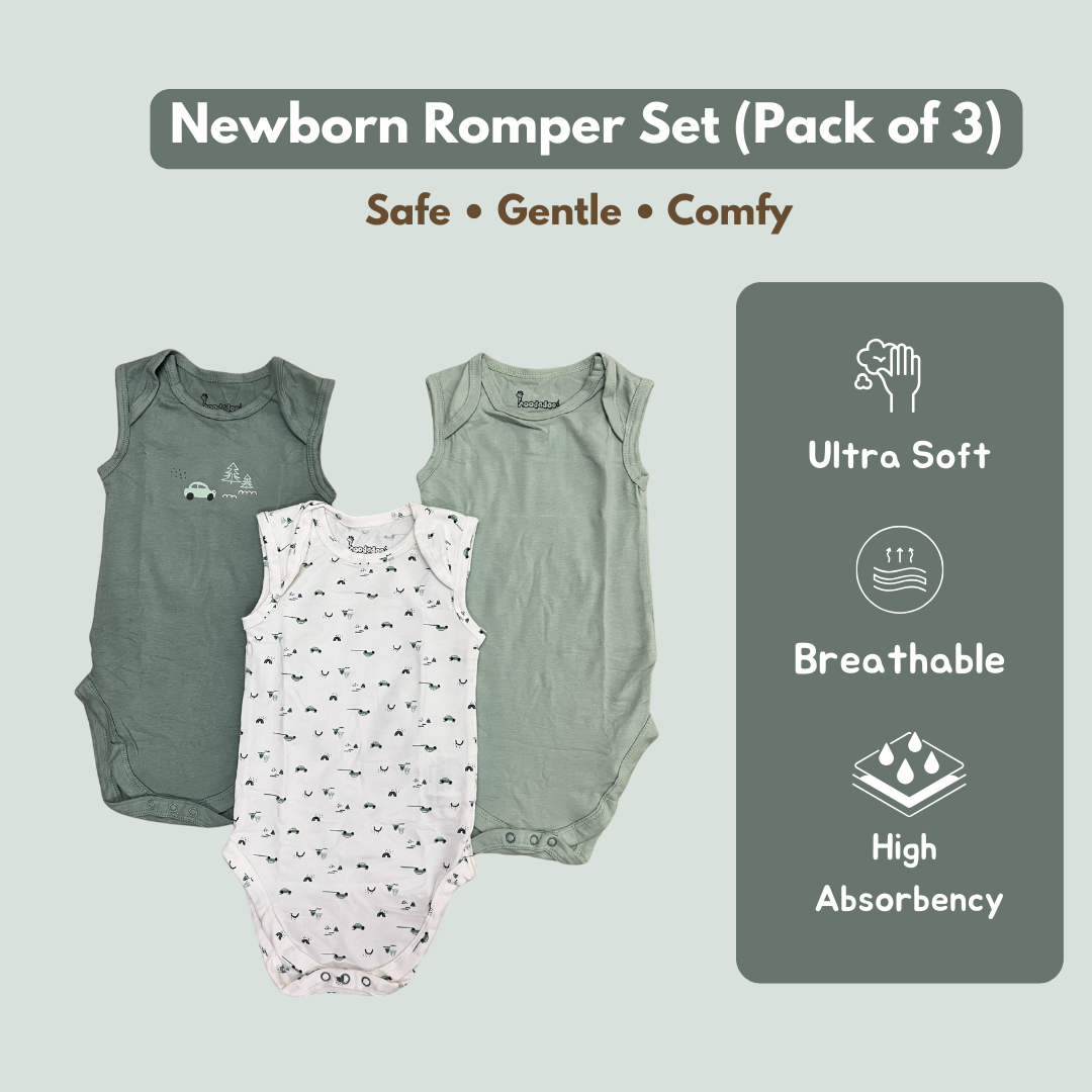 Newborn Premium Cotton Romper โ Pack of 3 (sage green combo) for 0โ3 Months
