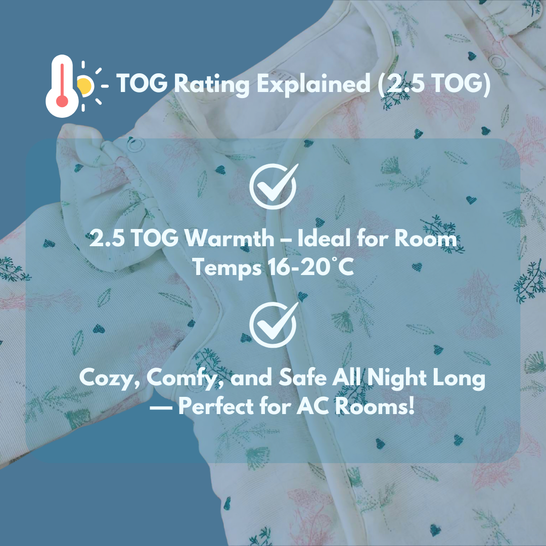 2.5 TOG 100% Cotton Sleep Sack, Floral Baby Wearable Blanket for 0-6 Month, 67x45 cm