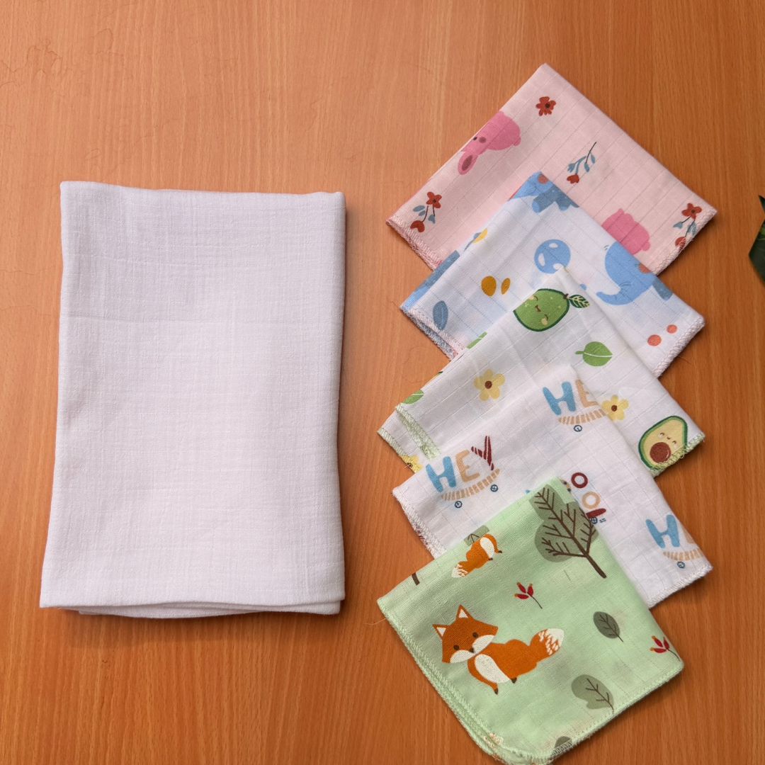 Muslin Baby Bath Towel with 5 Free Wipes