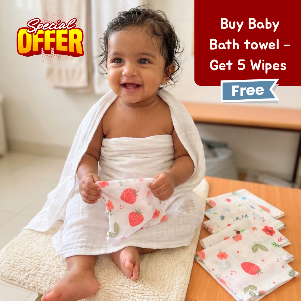 Buy Muslin Bath towel and Get 5 muslin wipes free