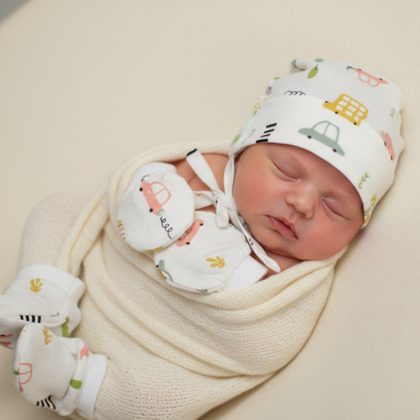 Newborn Muslin Cap, Mittens & Booties combo set
