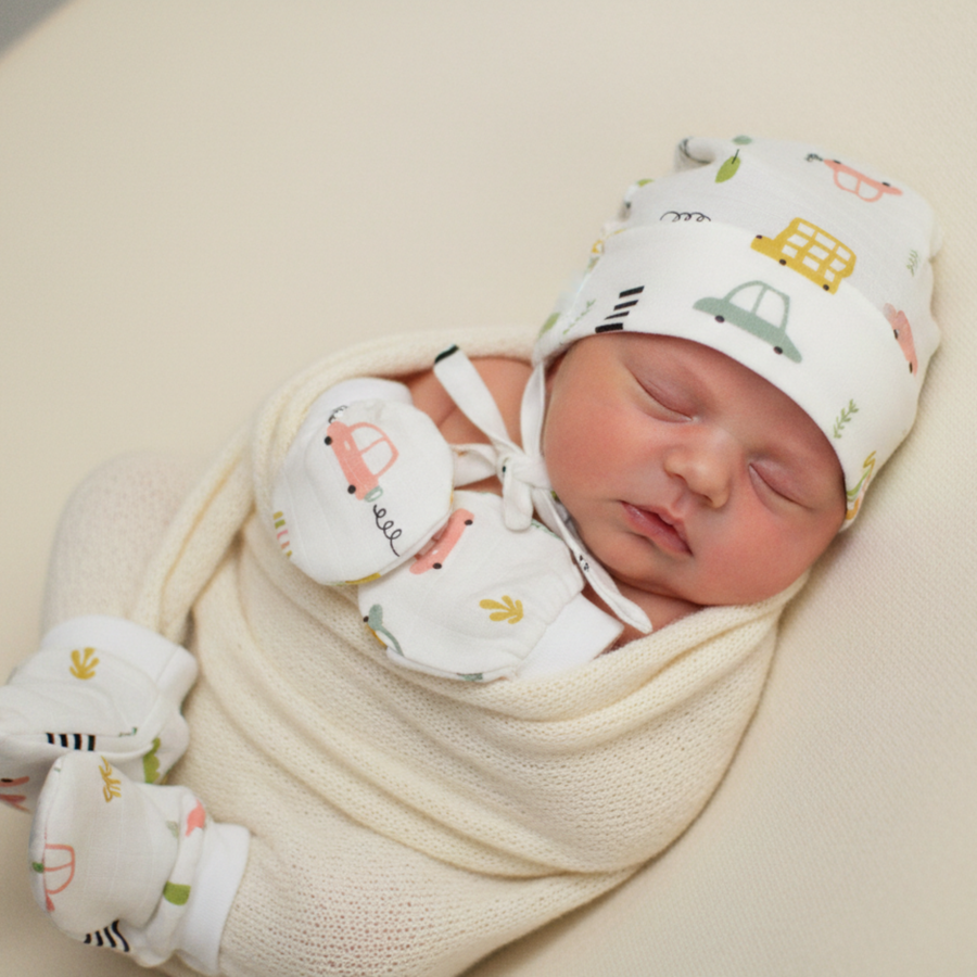 Muslin Cap, Mittens & Booties combo set