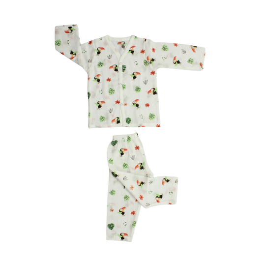 Organic Muslin Sleepsuit | Full Sleeve Top & Pant (Pack of 1, toucan bird)