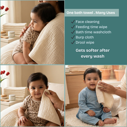 Muslin Baby 4 layer crinkled small sized Bath Towels (Pack of 5), 50 x 50 inch | Newborn to Toddler