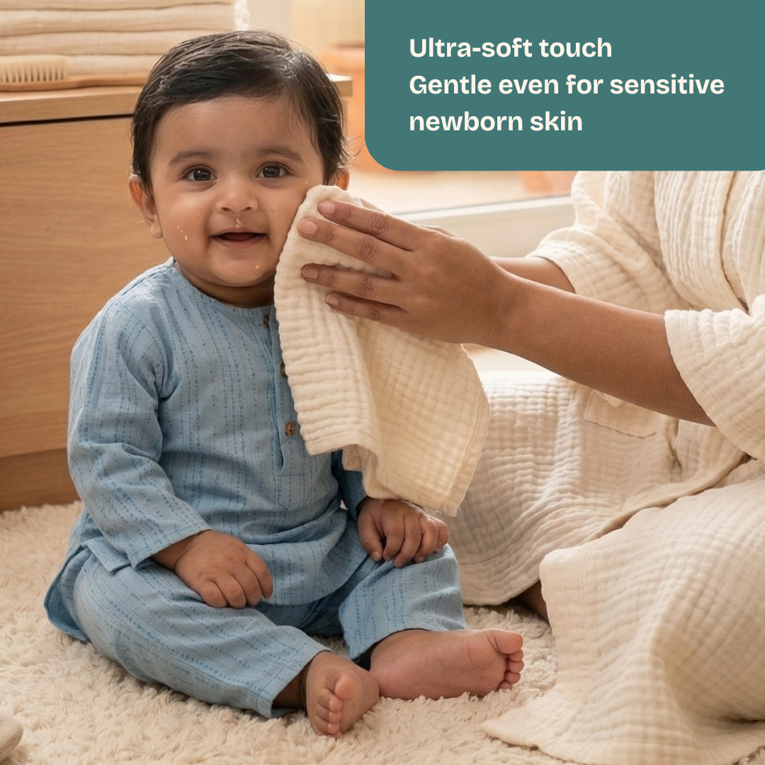 Muslin Baby 4 layer crinkled small sized Bath Towels (Pack of 5), 50 x 50 inch | Newborn to Toddler