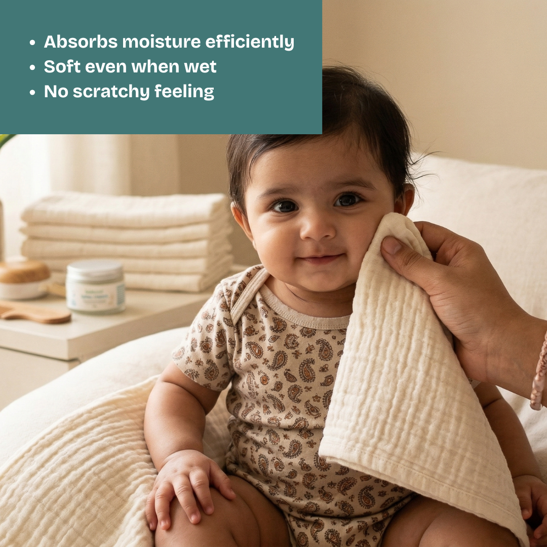 Muslin Baby 4 layer crinkled small sized Bath Towels (Pack of 5), 50 x 50 inch | Newborn to Toddler