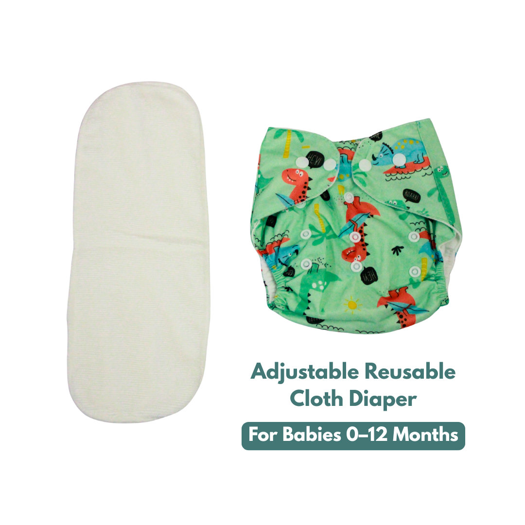 Dino Dream Adjustable Reusable Cloth Diaper with Insert Pad | 0–12 Months