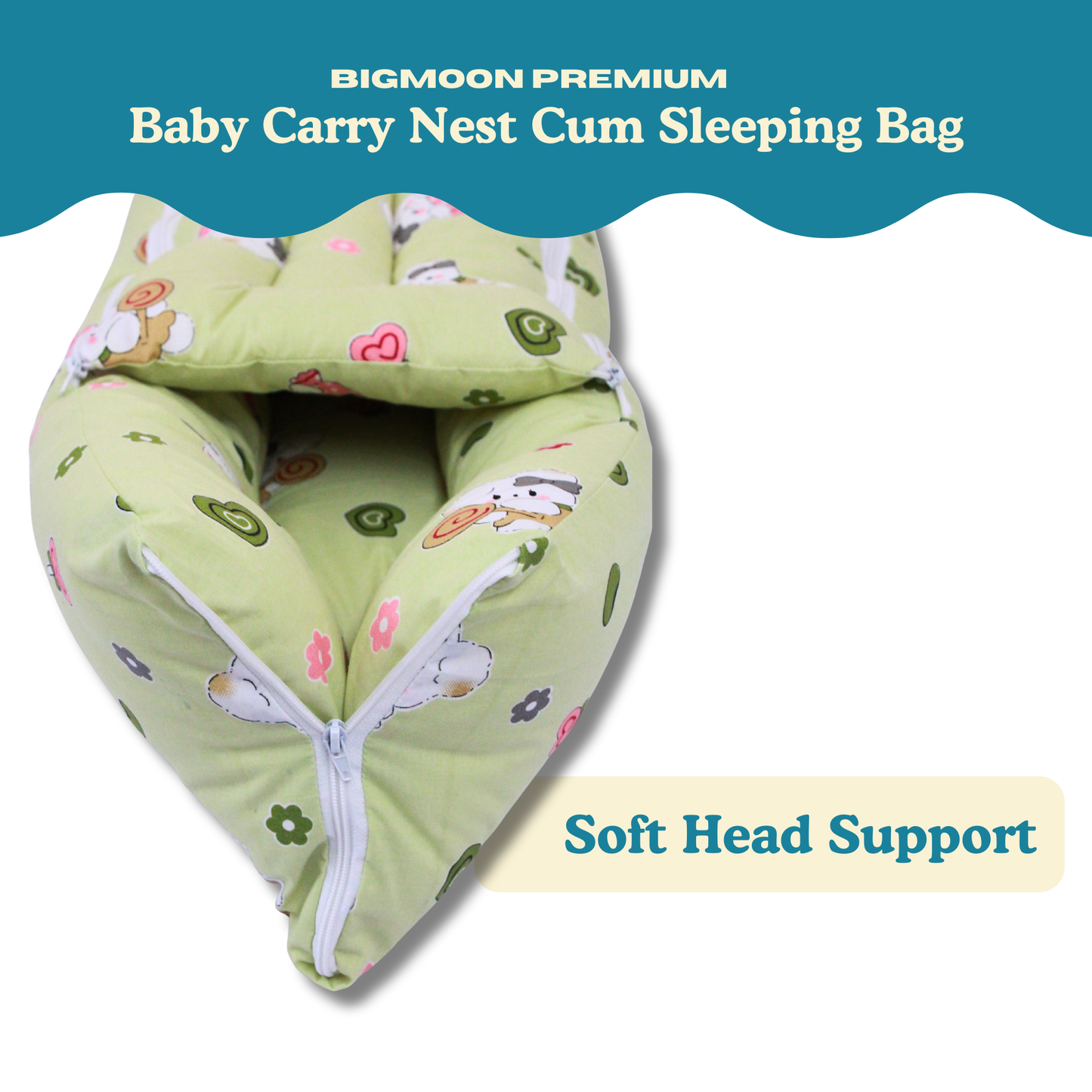Little Dino Dreams Premium Cotton Baby Carry Nest with Hood & Secure Zip (0–6 Months)