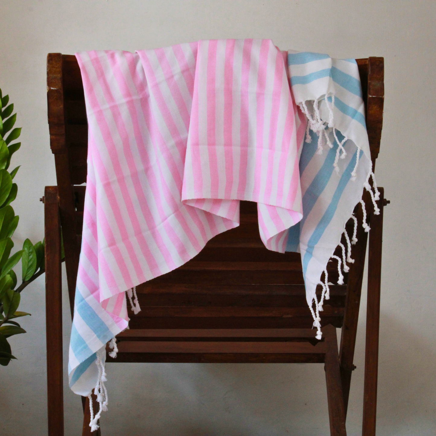 Premium Cotton Bath Towel 150 x 75 cm | Pack of 1 (Pink & Sky Blue Stripes)