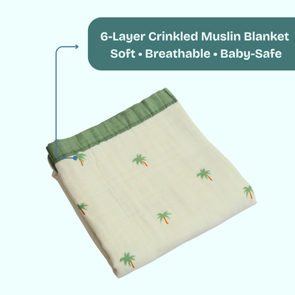 6 Layer Tropical Palm Tree Print Baby Blanket 110x100 cm - Pack of 1