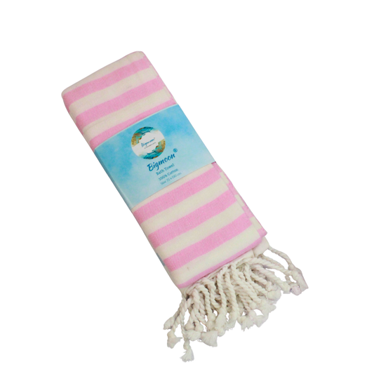 Premium Cotton Bath Towel 150 x 75 cm | Pack of 1 (Pink & Sky Blue Stripes)