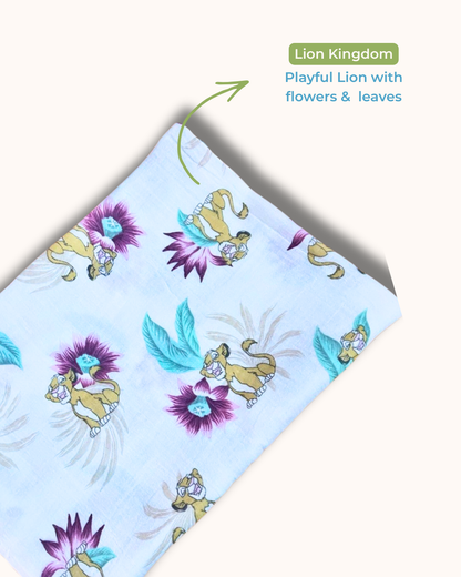 Lion Kingdom 100% GOTS Certified | Double Layer | Muslin Swaddle (120 × 100 cm)