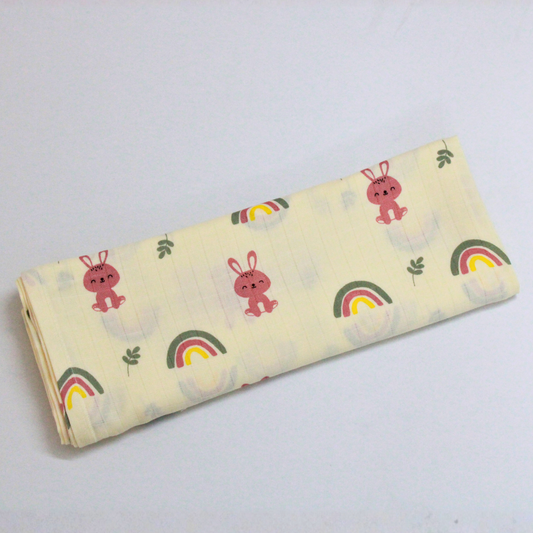 Rainbow Bunny 100% Organic Muslin Baby Bath Towel (100 × 70 cm)
