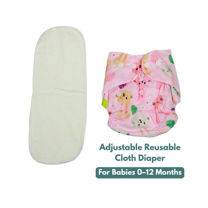 Bunny Bliss Adjustable Reusable Cloth Diaper with Insert Pad | 0–12 Months